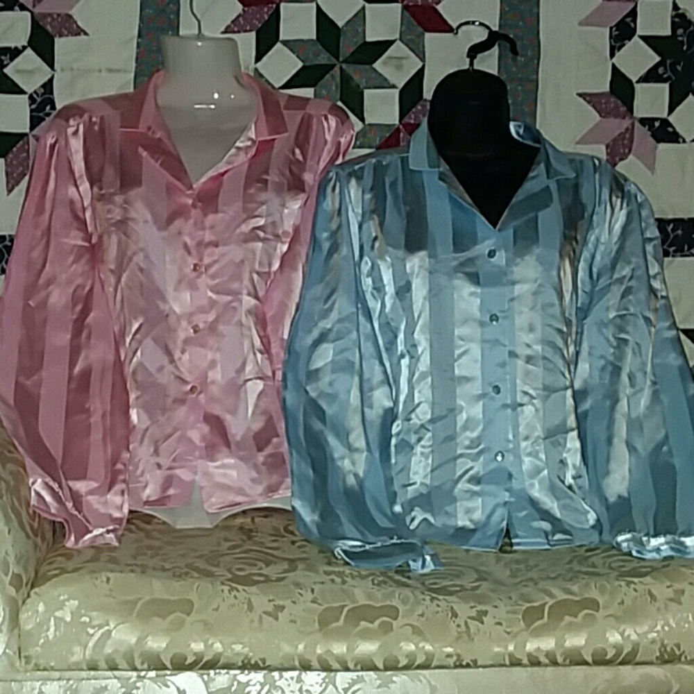Vintage Ribbon Striped Button Blouses